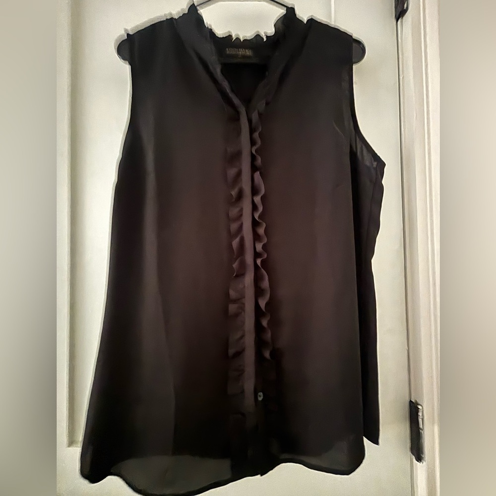 Banana Republic Black Sleeveless Ruffle-Front Button Down Blouse